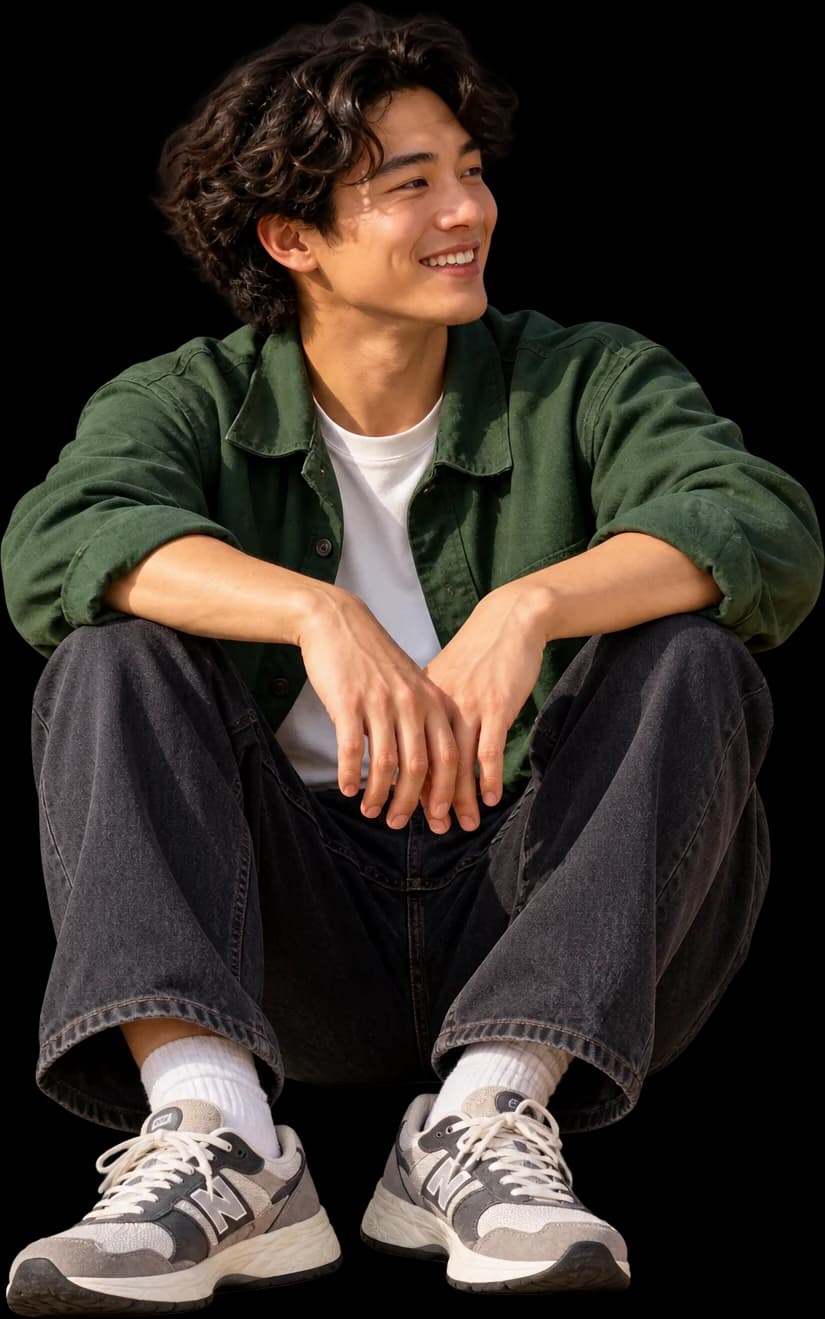 Young man in a green overshirt smiling
